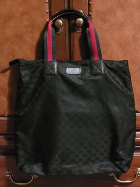 Gucci Canvas Web Vertical Tote Bag Purse
